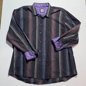 Vintage J. Garcia Shirt Men's 2XL Multi Striped Long Sleeve Button Up Flip Cuff